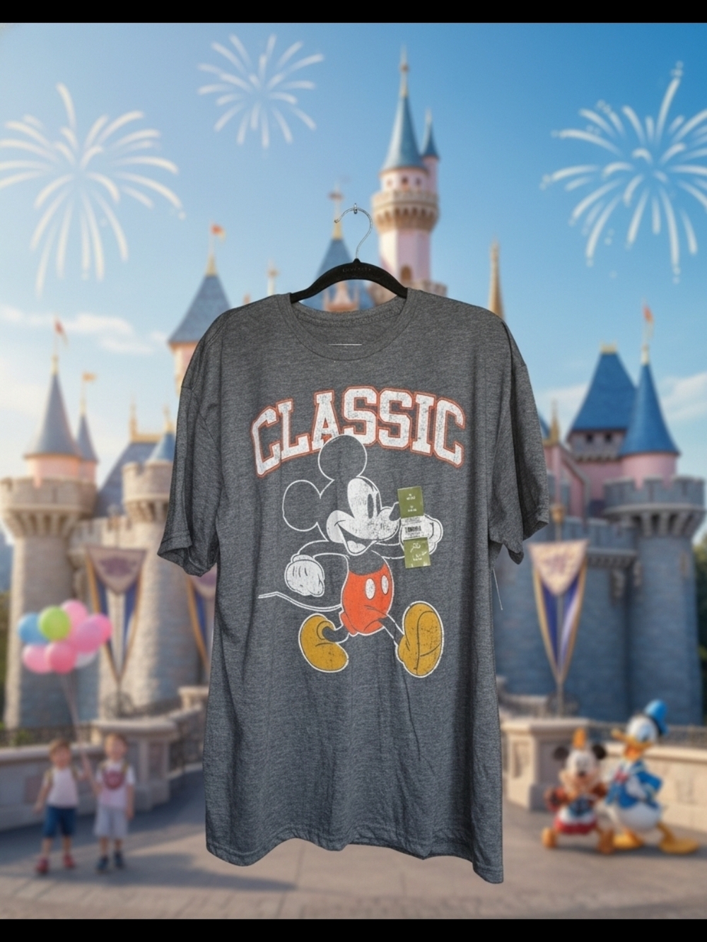 Disney Classic Mickey Mouse Short Sleeve Tee - Gray with Red & Yellow